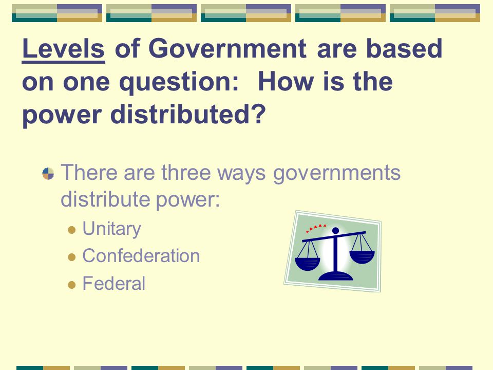 Levels of Government are based on one question: How is the power distributed
