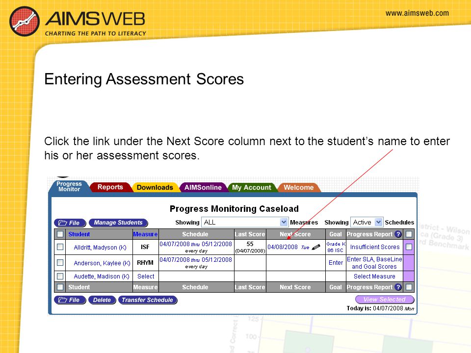 Entering Assessment Scores