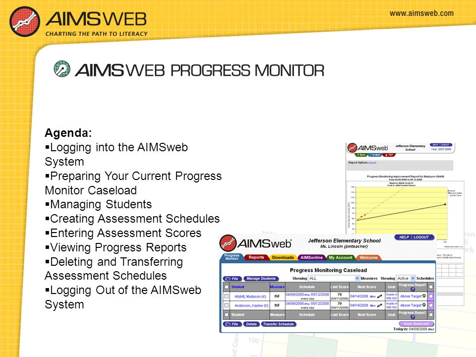 Agenda: Logging into the AIMSweb System. Preparing Your Current Progress Monitor Caseload. Managing Students.