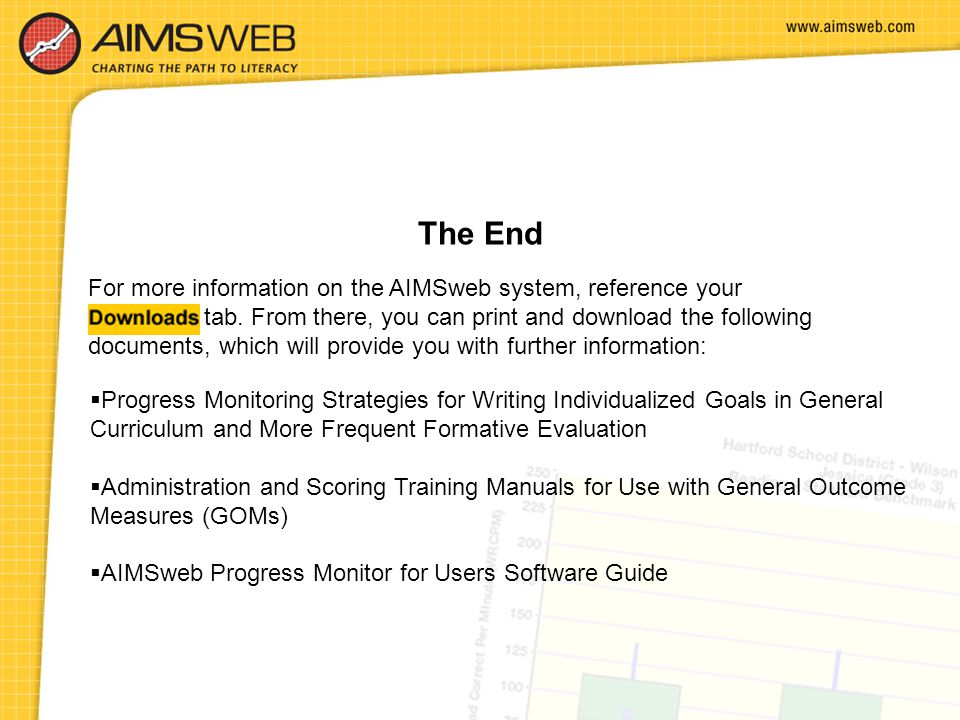 The End For more information on the AIMSweb system, reference your