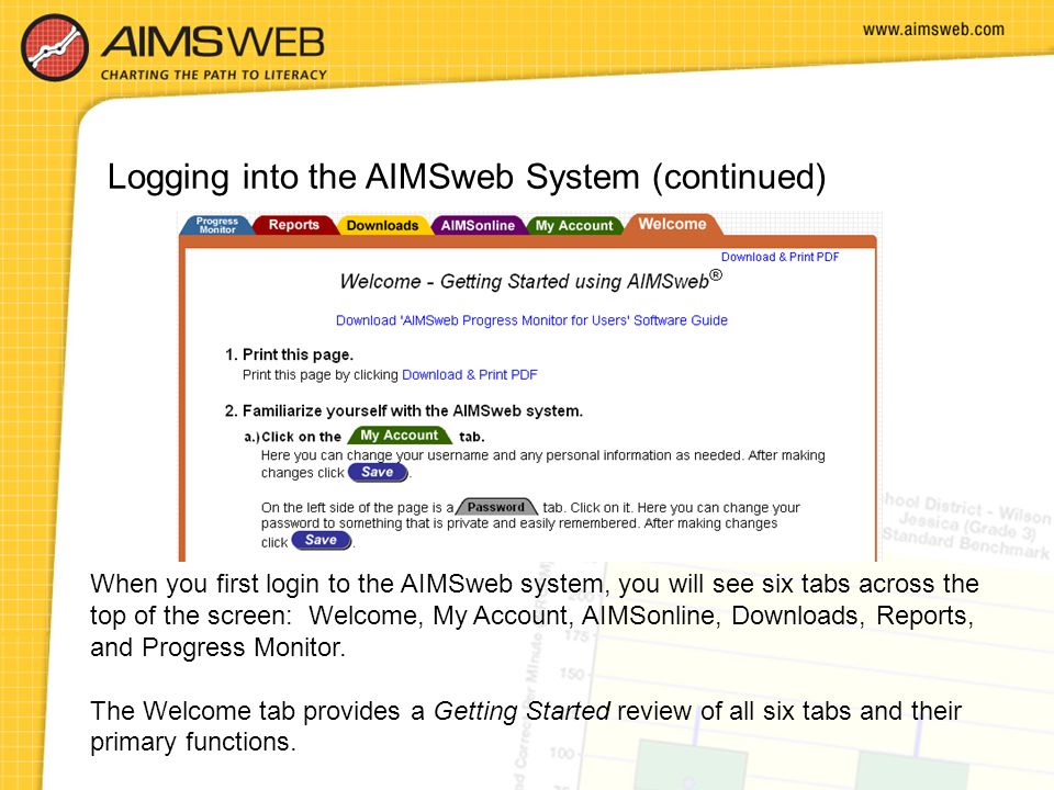 Logging into the AIMSweb System (continued)