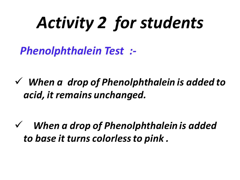 Activity 2 for students Phenolphthalein Test :-