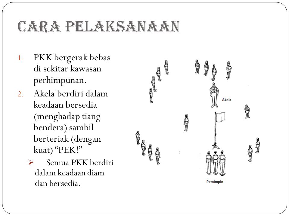 Cara Pelaksanaan PKK bergerak bebas di sekitar kawasan perhimpunan.