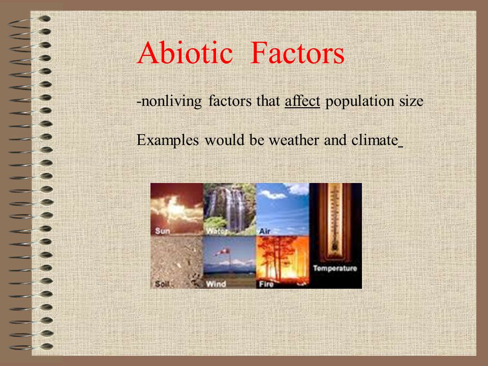 Abiotic Factors -nonliving factors that affect population size