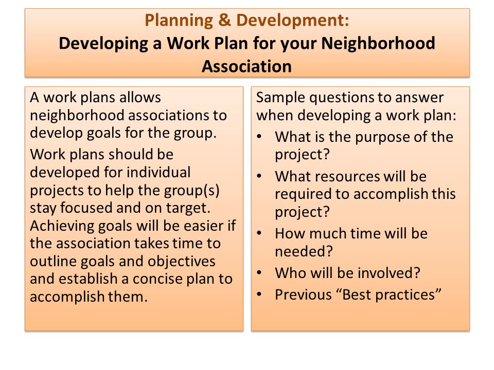 Planning & Development: Developing a Work Plan for your Neighborhood Association