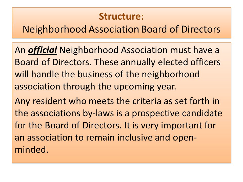 Structure: Neighborhood Association Board of Directors