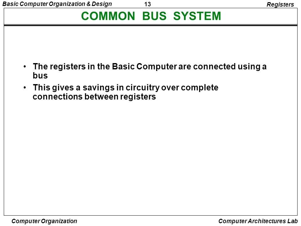 Registers COMMON BUS SYSTEM. The registers in the Basic Computer are connected using a bus.
