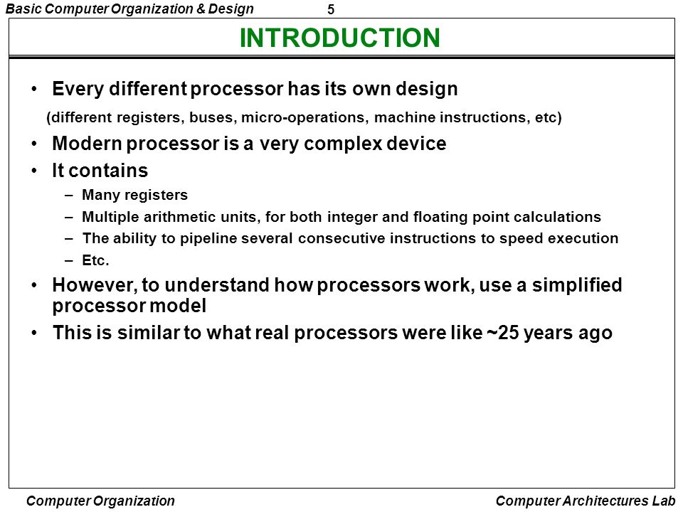 INTRODUCTION Every different processor has its own design