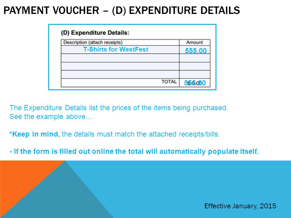 Payment voucher – (d) expenditure details