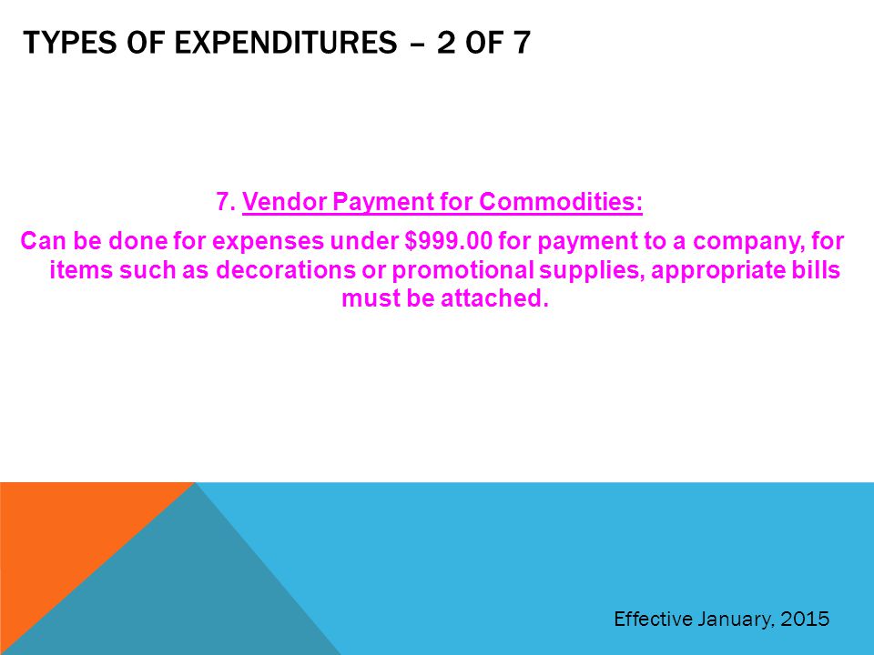 Types of expenditures – 2 of 7
