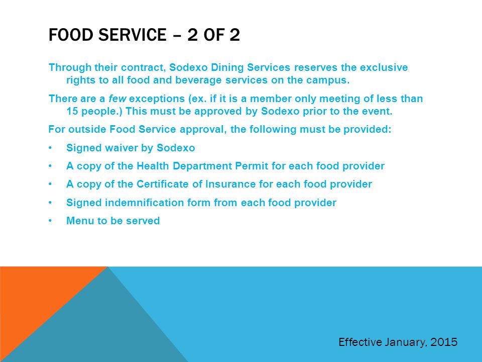 Food service – 2 of 2 Effective January, 2015