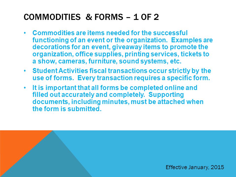 Commodities & Forms – 1 of 2