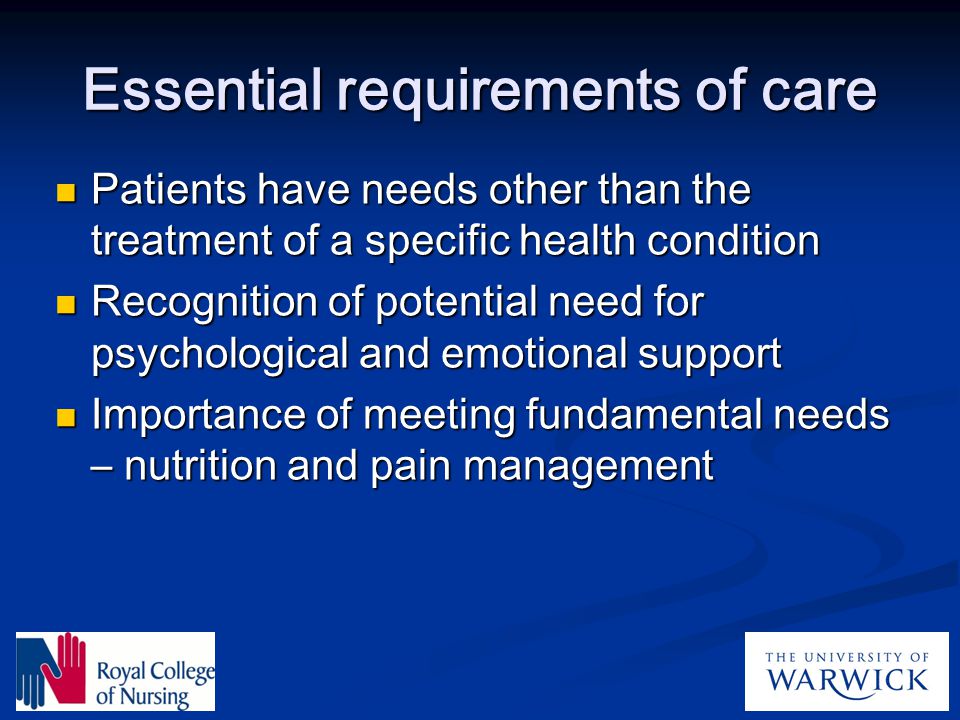 Essential requirements of care