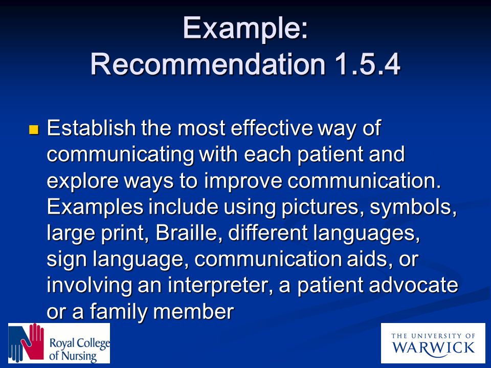 Example: Recommendation 1.5.4