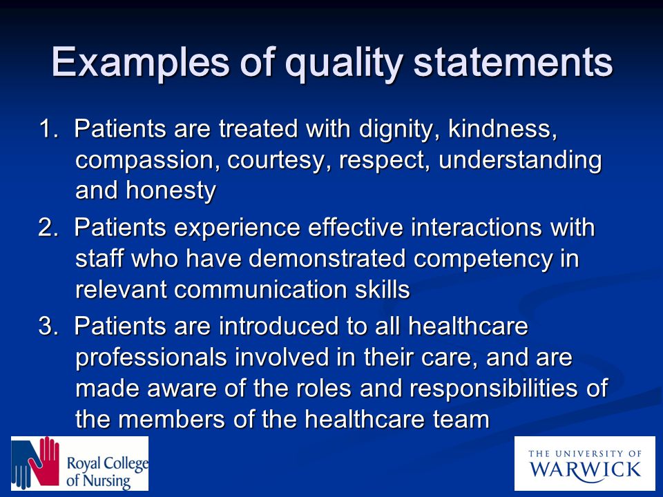Examples of quality statements