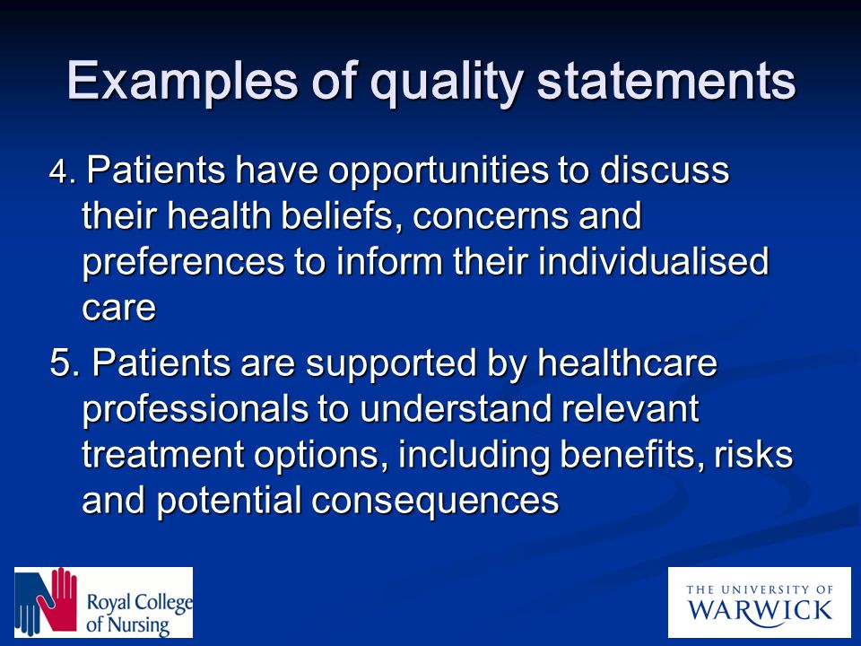Examples of quality statements