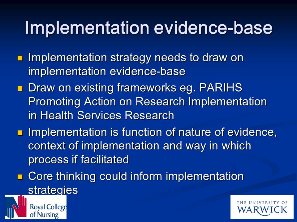Implementation evidence-base