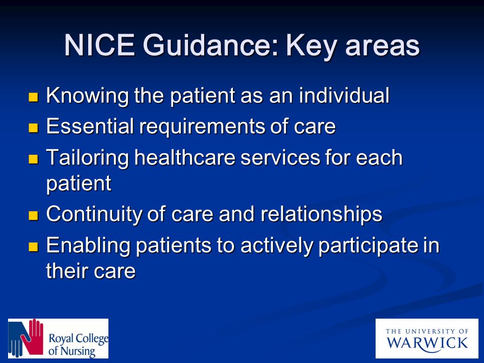 NICE Guidance: Key areas