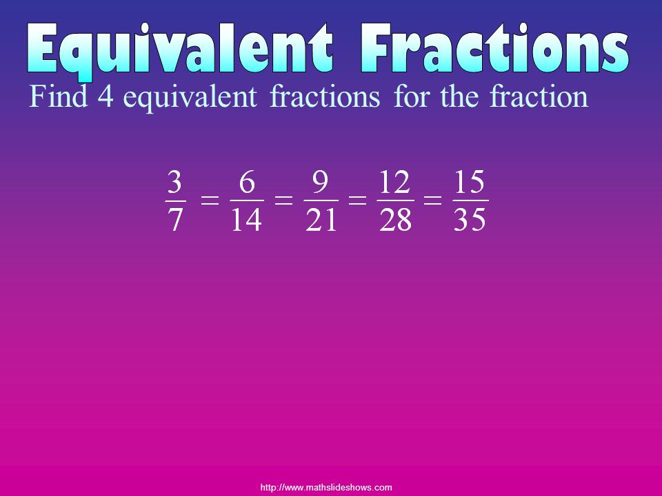 Equivalent Fractions Find 4 equivalent fractions for the fraction