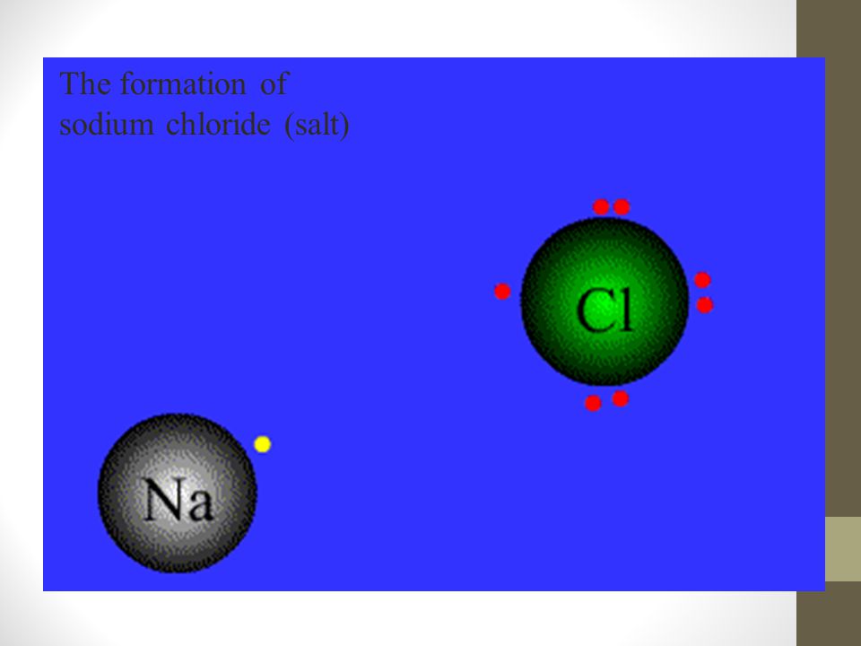 The formation of sodium chloride (salt)
