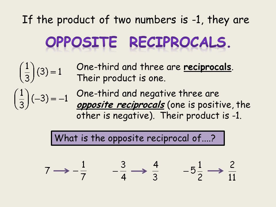 OPPOSITE RECIPROCALS. If the product of two numbers is -1, they are