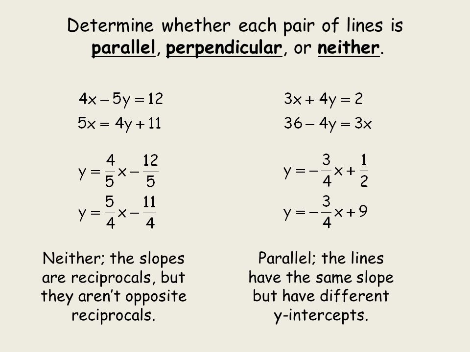 Determine whether each pair of lines is