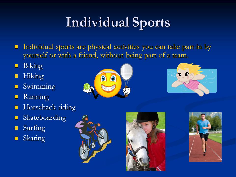 Sport 6 класс английский. Individual Sports. Team Sports and individual Sports. Командные виды спорта на английском. Individual Sports примеры.
