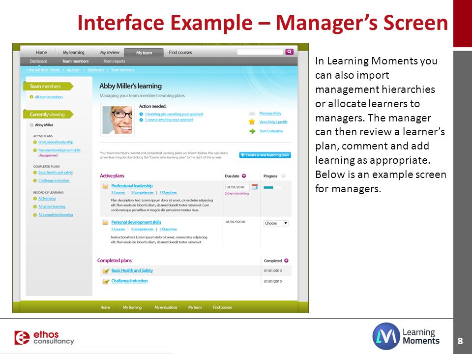 Interface Example – Manager’s Screen