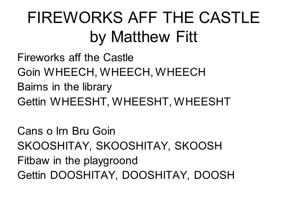 FIREWORKS AFF THE CASTLE by Matthew Fitt