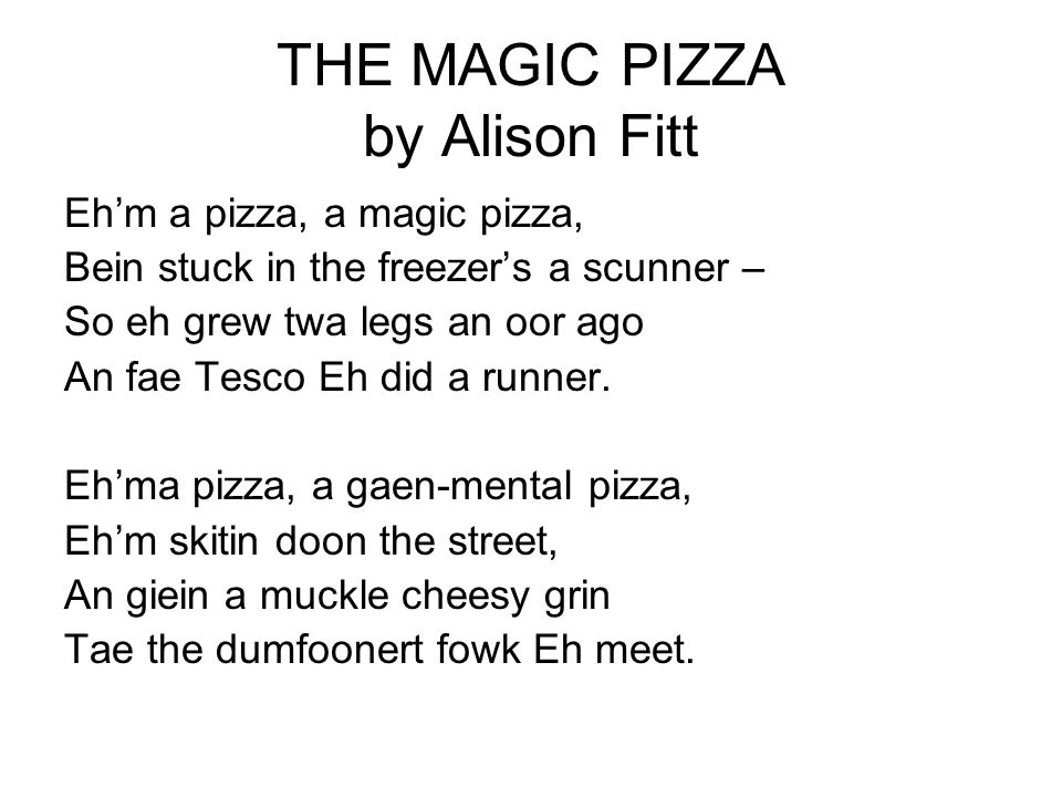 THE MAGIC PIZZA by Alison Fitt