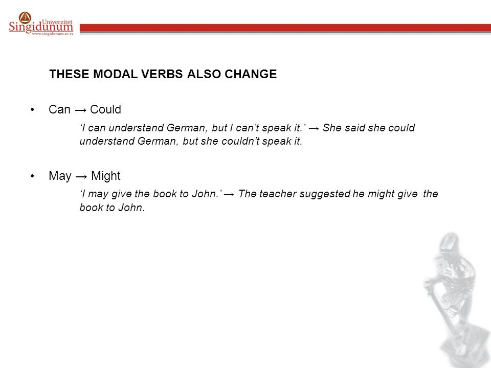 THESE MODAL VERBS ALSO CHANGE