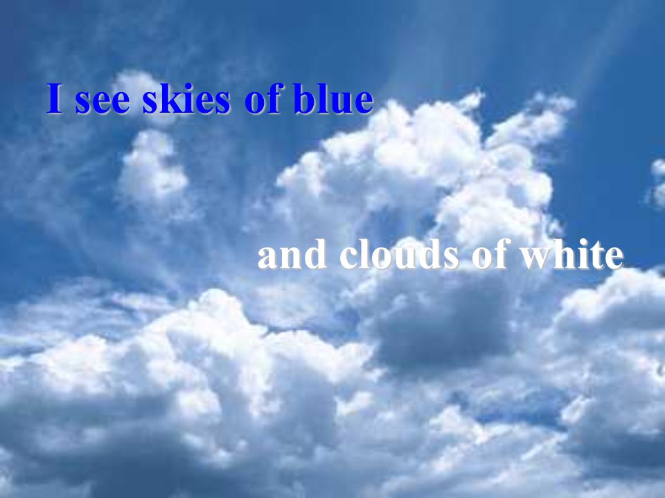 I see skies of blue and clouds of white