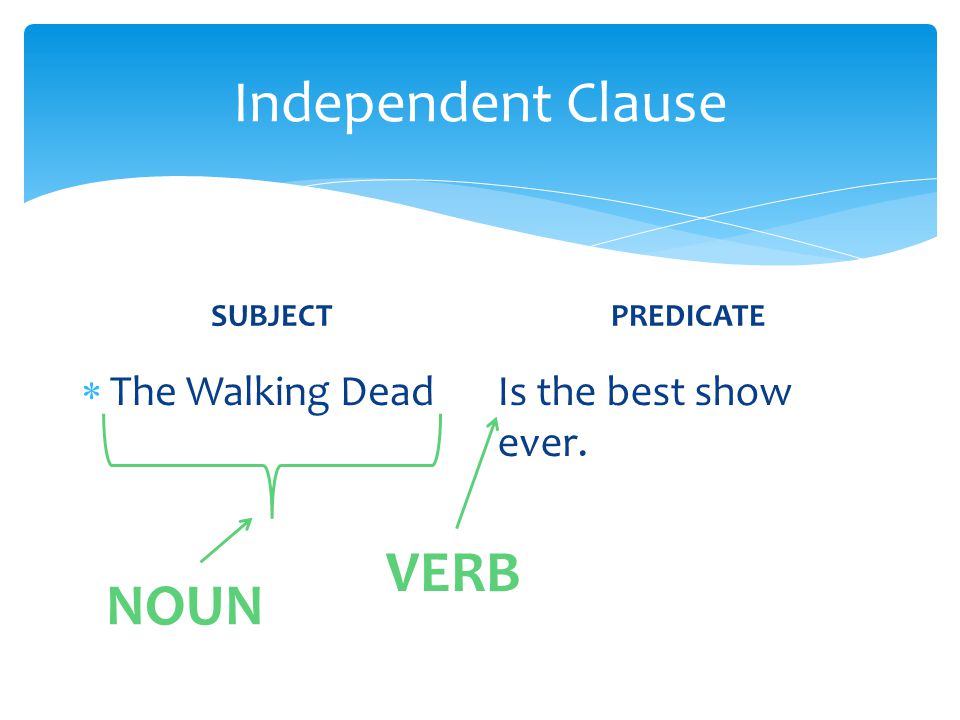 Independent Clause VERB NOUN The Walking Dead Is the best show ever.