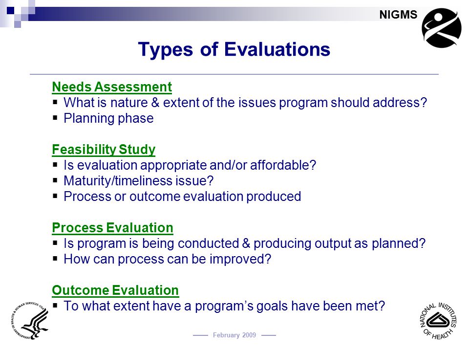 Types of Evaluations Needs Assessment