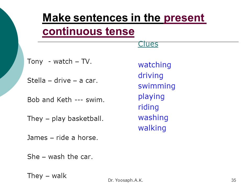 Make sentences using present perfect continuous. Правило презент континиус. Present Continuous Tense вопросительная форма. Swim в present Continuous. Drive в present Continuous.