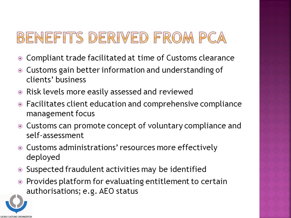 Benefits derived from PCA