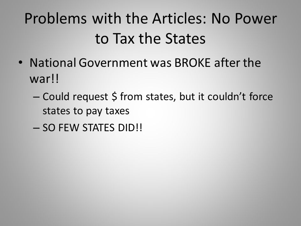 Problems with the Articles: No Power to Tax the States