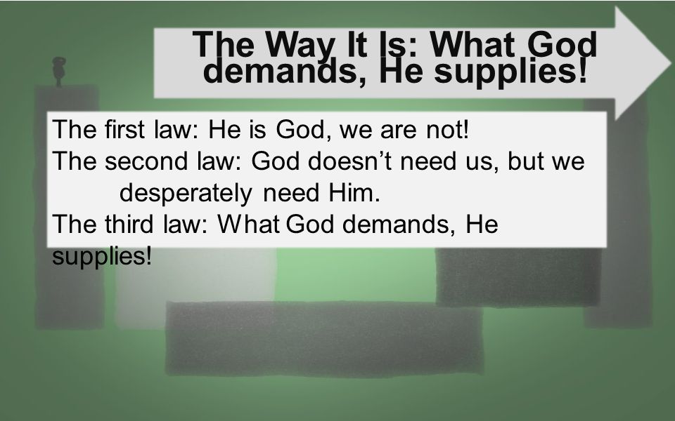 The Way It Is: What God demands, He supplies!