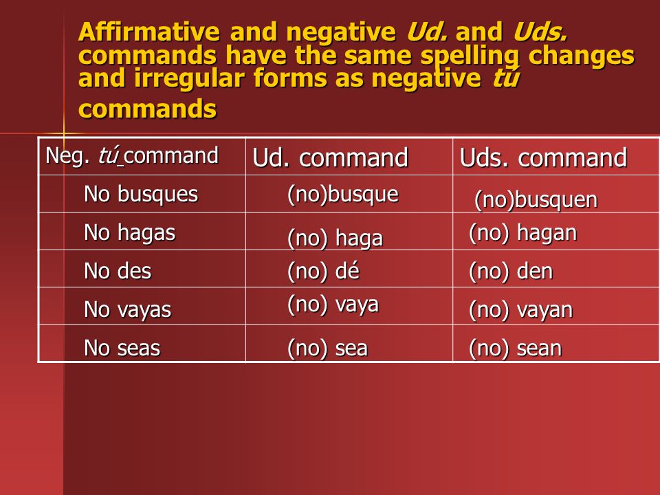 Affirmative and negative Ud. and Uds