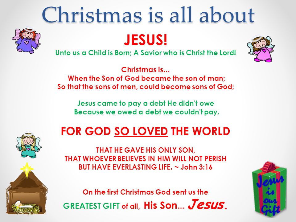 Christmas is all about JESUS! FOR GOD SO LOVED THE WORLD