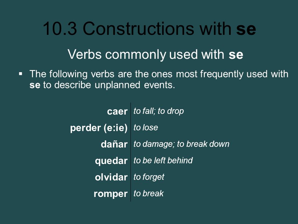 Verbs commonly used with se