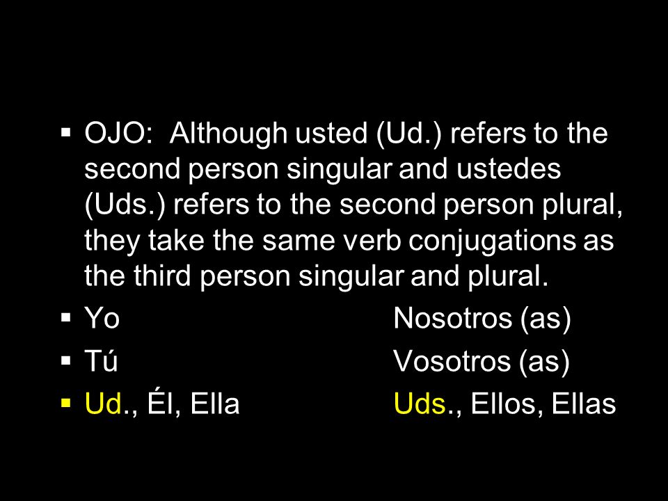 OJO: Although usted (Ud