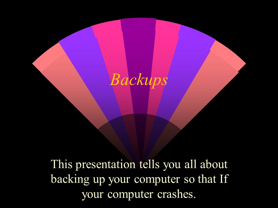 Backups This presentation tells you all about backing up your computer so that If your computer crashes.