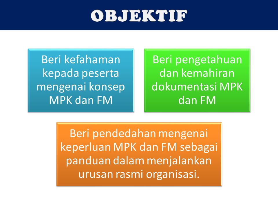 OBJEKTIF Beri kefahaman kepada peserta mengenai konsep MPK dan FM