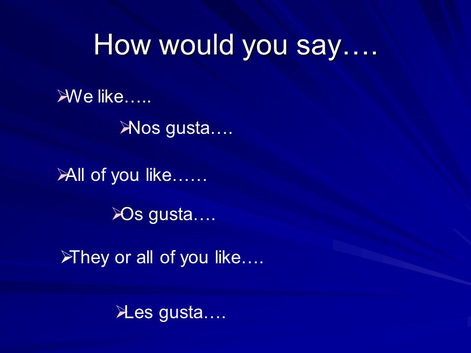 How would you say…. We like….. Nos gusta…. All of you like……