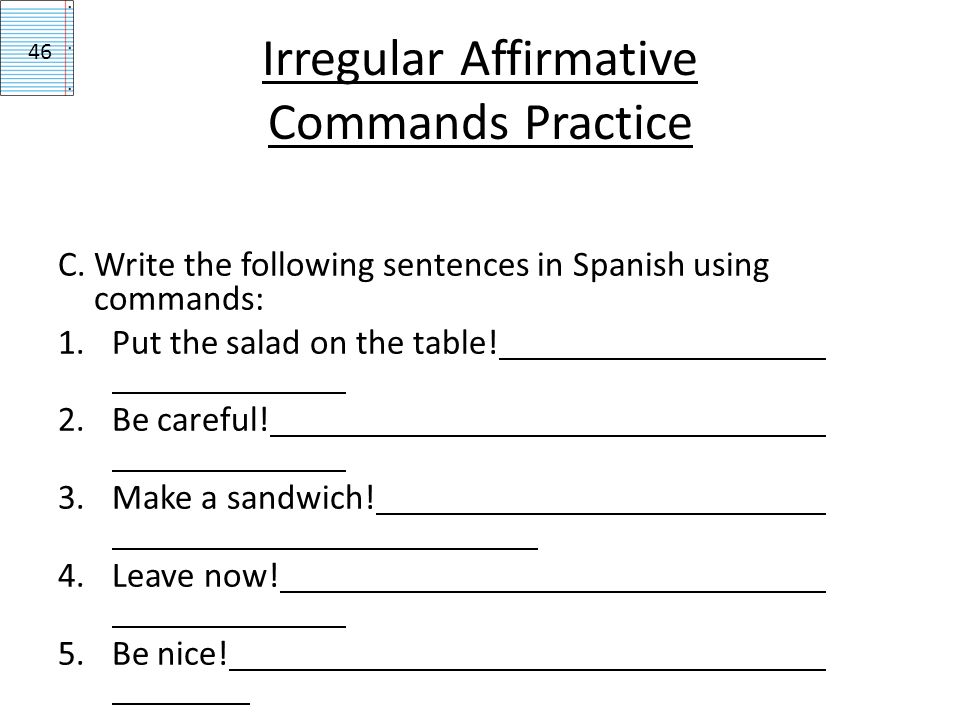 Irregular Affirmative Commands Practice