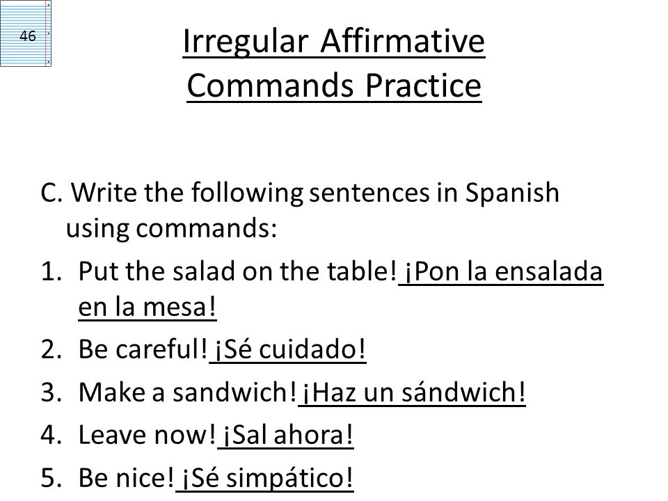 Irregular Affirmative Commands Practice
