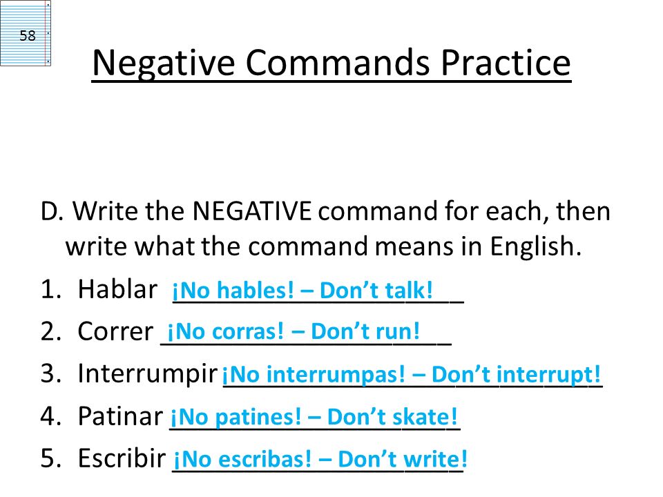 Negative Commands Practice