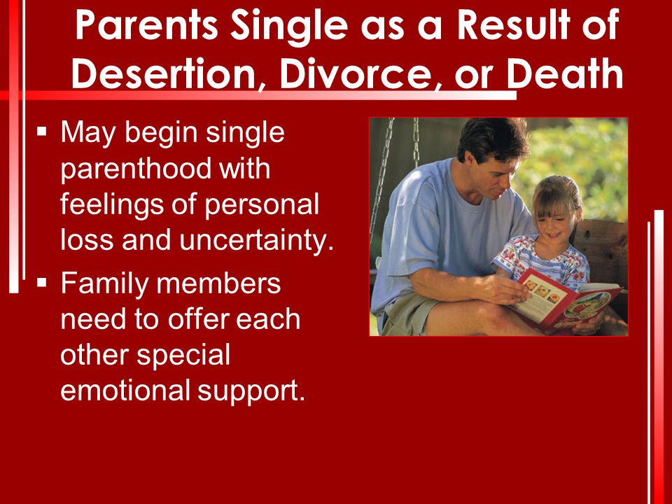 Parents Single as a Result of Desertion, Divorce, or Death