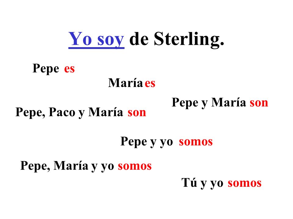 Yo soy de Sterling. Pepe es María es Pepe y María son